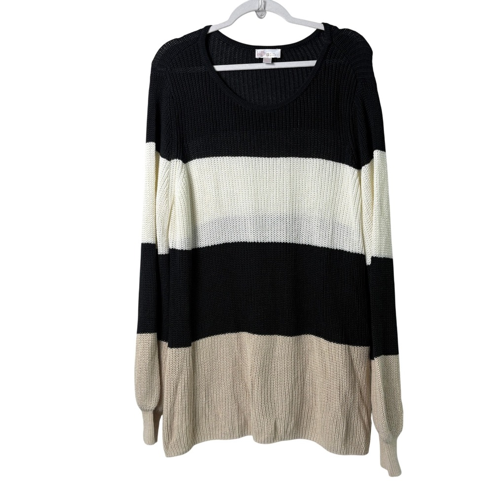 Belle by Kim Gravel Sweater Womens XL Black White Tan Colorblock Stripe Knit